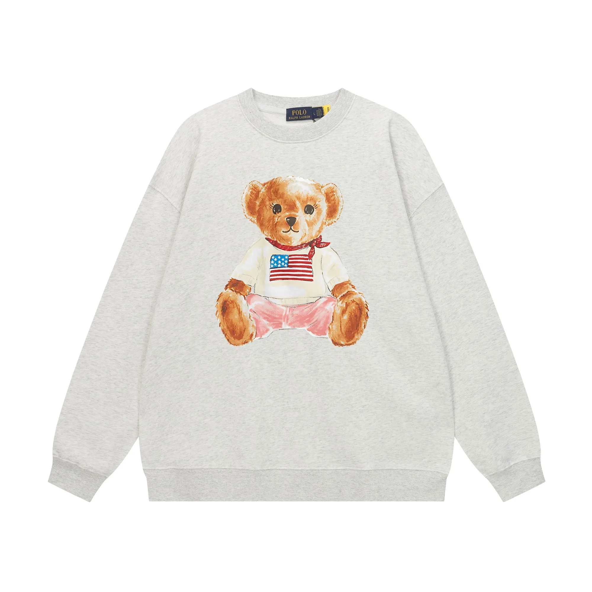P200 Long-term stock] RalphLauren/Ralph Lauren 2025 autumn and winter new bear letter print 420g heavy large terry sweatshirt Ralph Lauren's age-reducing item, the coat fabric is made of 85% cotton ➕15% polyester, which not only retains the softness, comfort and breathability of cotton, but also adds the wear resistance and wrinkle resistance of polyester fiber, making the clothes more durable and easy to care for. Even in slightly cooler weather, you won't feel stuffy when wearing it. This kind of fabric has a natural crisp feel and is not easy to pill or deform. The bear on the chest is printed with English letters. It is full of color, full of three-dimensionality, and lifelike, adding a bit of liveliness and interest to the whole sweatshirt. There is no pressure to dress, regardless of age or gender. Complete accessories! Color: black, white, navy blue, light floral gray Size: M-L-XL-XXL
